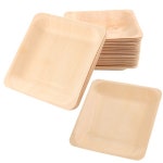 50PCS 웨딩 생일 파티 접시 일회용 나무 접시 사각형 나무 접시 스낵 디저트 접시 케이크 요리 : 로맨틱 그루브