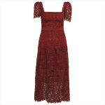 고급스러운 여성 레이스 원피스 버건디 컬러의 헤어어비 수용성 세심한 기계 스퀘어 칼라 백리스 반팔 슬림 드레스 유럽 스타일 롱 스커트... 