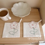 [다도 티 매트] 예향원 고급 린넨 자수 다기 받침 찻잔 받침 2개 세트 E-10521 : 예향원