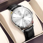 브라운/블랙 가죽 밴드 드레스 방수 아날로그 쿼츠(화이트/블랙/블루 다이얼) 클래식 캐주얼 읽기 쉬운 남성용 손목시계 G5009-Black : 테라펄스