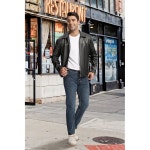 파시 가죽 재킷 남성 인조 경량 폭격기 모터사이클 빈티지 라펠 코트 지퍼와 포켓 포함 Black Cs Small : 이지네집