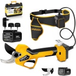 스완소프트 전기 가지치기 가위, 45mm 1.77인치 절단 직경 무선 배터리 구동, 1150W 트리 2팩 4Ah 충전식 배터리(노란색) PRU45 YELLOW... 