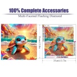 귀여운 바다거북 해변 다이아몬드 페인팅 키트, 5D 일몰/초보자를 위한 꽃 아트 다이아몬드가 포함된 DIY 풀 드릴 페인트, 홈 월 장식 14 x... 