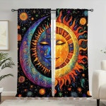 기발한 추상 태양 달 패턴 커튼  판타지 스타일 장식  침실  욕실  거실  식당에 적합  2 개 : 로맨틱 그루브