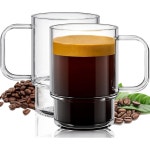 손잡이가 달린 아쿠아치 18온스 스태커블 유리 머그잔, 2개 세트 - 라떼, 카푸치노, 모카, 아메리카노, 차용 대형 클리어 커피 컵 AQU021-18... 