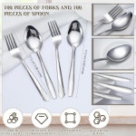누오고 200피스 포크와 스푼 실버웨어 세트 스테인리스 스틸 플랫웨어 식기 저녁 미러 폴리싱 식기세척기 주방 레스토랑 또는 가정용 100... 