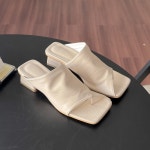 [G3623]여성 뮬 스퀘어 사각 비대칭 4CM 슬리퍼 : 새로이클라쓰