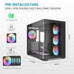 SAMA V60 미드 타워 PC 케이스, 곡면 유리 패널, 팬 허브가... PWM 팬, USB 타입-C, 케이스 PC 게임용 고풍량 ATX PC 케이스, : 누아르템샵