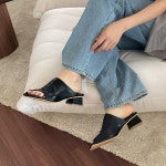 [G3623]여성 뮬 스퀘어 사각 비대칭 4CM 슬리퍼 : 새로이클라쓰