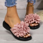 대형 플랫 바닥 샌들 장식 여성 스트랩 슬로프 라운드 편안한 단독 슬리퍼 부드러운 YELLOW 36 : 릴리샵스토어