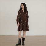 여성 원피스 코듀로이 자수 드레스 레트로 봄 헤어어비듀티 V넥 스몰 마이야르 프린세스 20대 30대 여자 대학생 캐주얼 스커트 패션... 