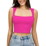 아트디어 여성 스퀘어 넥 탱크탑 - 더블 안감 민소매 숏 크롭탑 에어 터치 패브릭 : 일화