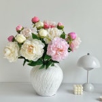 26 8 인치 인공 모란 실크 꽃 거실 테이블 장식 사진 소품에 대한 꽃꽂이 White : 수박7