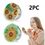 2 DIY 해바라기 패턴 다이아몬드 페인팅 아트 세트 가죽으로 제작 여성용 휴대용 접이식 거울에 041 043 : 브라보픽몰