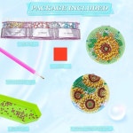 2 DIY 해바라기 패턴 다이아몬드 페인팅 아트 세트 가죽으로 제작 여성용 휴대용 접이식 거울에 041 043 : 브라보픽몰