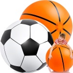 스포츠 생일 파티를 위한 르베미 자이언트 풍선 볼 대형 비치볼 야구 축구 레인보우 농구공 (2개, 축구, 농구, 27인치) : 자성랩