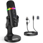 아이폰용 ZEALSOUND USB 마이크 터치 음소거 게인 에코 모니터링 아이패드용 RGB PC 팟캐스트 스트리밍 트위치 유튜브 디스코드 컴퓨터 맥... 