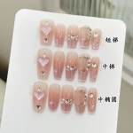 10개입 스윗 라이트 핑크 수제 스타일 러브 하트 캣츠아이 프레스온 네일즈 보우 블러쉬 네일 L L L 2 : 마로나스토어
