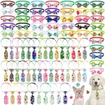 카자이아 80개 도그 칼라 나비넥타이 여름 시즌 반려동물 액세서리 조절 가능한 소형 중형견 그루밍 의상 클래식 스타일 Classic Style... 