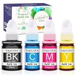 탑컬러 GI-290 G3200 G4210 잉크 리필, 캐논 GI290 병 키트, G2200 프린터(블랙, C/M/Y 컬러 잉크, 4팩) 호환 시안 옐로우 마젠타 블랙... 