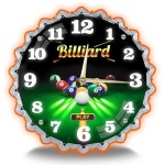 네오플라리어 네온 시계 당구장 그래픽이 있는 12인치 놀라운 3D 광채 효과 조용한 논티킹 게임장 거실 사무실 장식용 Desktop Billiards... 