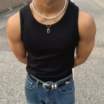 남자 망고 나시 골지 면티 1+1 헬스 기능성 무지 슬리브리스 : 무론