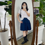 PT [148 키작녀쇼핑몰] 풀 밴딩 포켓 주머니 플레어 데님 치마바지 : 명월마켓