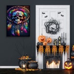 성인용 카모야이 해골 드림 캐처 다이아몬드 아트 키트 성인 초보자를 위한 할로윈 페인팅 5D 공예품 벽 장식용 원형 풀 드릴 12X16인치... 