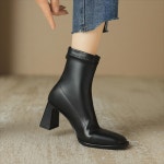 숏부츠 가을 겨울 두꺼운 굽 프랑스 탄성 베어 스퀘어 토 스키니 대형 사이즈 41-43 하 : 벤더모어