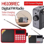 라디오 H6108REC 디지털 FM 라디오 휴대용 BT 스피커 태양열 Type-C 충전식 MP3 음악 플레이어 LED 스크린 : 이구컴퍼니