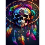 성인용 카모야이 해골 드림 캐처 다이아몬드 아트 키트 성인 초보자를 위한 할로윈 페인팅 5D 공예품 벽 장식용 원형 풀 드릴 12X16인치... 