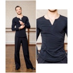 슈퍼스타 시리즈 G5008 라틴 모던 볼룸 댄스 프로페셔널 엘라스틱 크리스탈 코튼 남성용 셔츠 (Sbs)bla Medium : 참새팡팡