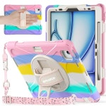 애플 아이패드 에어 11인치(M3/M2)/ 5/4세대 10.9인치/ 프로 11인치 4/3/2/1세대, 펜슬 홀더가 있는 충격 방지 보호, 회전식 : 행복한직구샵91