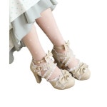 일본감성 소녀풍 리본스트랩 통굽 펌프스힐 215-280mm    DH25_H7070 : salechina