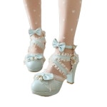 일본감성 소녀풍 리본스트랩 통굽 펌프스힐 215-280mm    DH25_H7070 : salechina