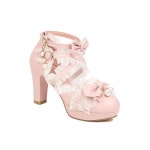 일본감성 소녀풍 리본스트랩 통굽 펌프스힐 215-280mm    DH25_H7070 : salechina