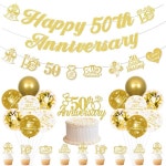 (주)해피사라수골드 | 50주년 결혼 기념일 파티 장식 골드 해피 배너 화환 황금 웨딩 케이크 토퍼 풍선 : 주-노마켓