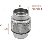 RP 놀라운 출력, 2팩 인치 입구 배기 플렉스 파이프, 2 ID x 4 길이 유연한 튜브, 스테인리스 스틸 더블 브레이드 헤비 듀티 범용 핏 머플러... 