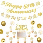 (주)해피사라수골드 | 50주년 결혼 기념일 파티 장식 골드 해피 배너 화환 황금 웨딩 케이크 토퍼 풍선 : 주-노마켓