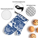 블루 버드나무 치노제리 도자기 인스피레이션 오븐 벙어리 및 냄비 홀더 세트 높은 내열성 베이킹 장갑 4 개 주방 바베큐 : 주-주마켓