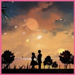 사랑 고백 실루엣 연인 커플 호수 별 달 초록 저녁 프로포즈 보트 꽃밭 유성 노을 테마 풍경 이벤트 여행  노래방 파르텔 벽지 시트지 롤스크린... 