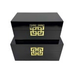 골트 인터내셔널 보관함 세트 장식 및 힌지 뚜껑이 있는 클래식... 가정용 기하학적 걸쇠 2개 세트(블랙 & 골드) Black w/ Gold : 브이와이엔커머스