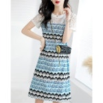 [JINZUOMA] A S, S) 여성 원피스 드레스 중간 길이 드레스 파티 원피스 라인 원피스 여름 옷 반소매 크루넥 : Mikazuki Store