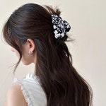 블랙앤화이트 잎모발 발톱 클립 3.5인치 스트롱 그립 헤어 프렌치 디자인 여성 여성용 스타일링 액세서리 두꺼운 얇은 머리카락용 Black... 