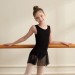 여자 검은 발레 레오타드 짧은 치마 메쉬 민소매 체조 댄스웨어 어린이 다시 학교 옷 : 바이셀써리나인