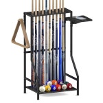 YBING 풀 스틱 홀더 - 대나무 바닥 스탠드 풀 큐 랙 10개용 풀 테이블 액세서리 당구 큐 스틱 블랙 홀더 Black Bamboo : 오버픽샵
