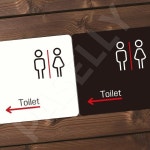 WC안내표지판 화장실입구표시 공중화장실안내 왼쪽화살표2 부착형 정사각 22x22cm 화이트 : 치커리샐러드