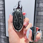 5가지 버튼, 엘란트라 쏘나타 아이오닉 산타페 산타크루즈 코나 투손에 적합, 가죽 열쇠고리가 있는 소프트 TPU 키 케이스(블랙실버) : 구구구잡화