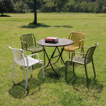 체어센스 루첸 테이블 850 원형 루나암체어 4인 세트 야외 카페 의자 철재 플라스틱 테라스 : 체어센스