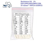 1650피스 33values   X 1206 0805 0603 0402 0201 SMD 저항기  모듬 키트 1R Ohm-1M ohm 1% : 찬상물류
